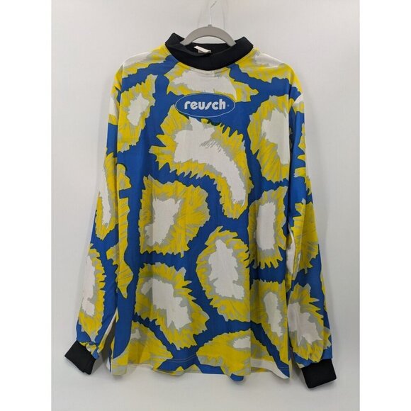 Vintage Reusch Soccer Mens Large Yellow Blue LS‎ Goalkeeper Jersey Padded - Picture 1 of 9
